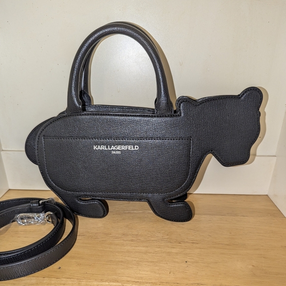 Karl Lagerfeld Leopard Cat Satchel in Cream & Black - Picture 2 of 9